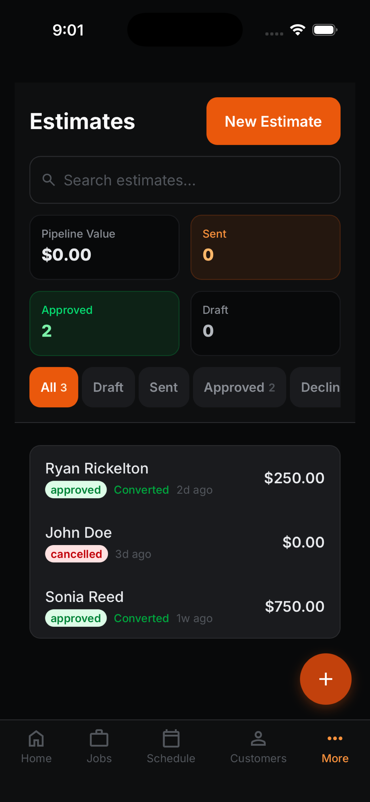 Estimates screen