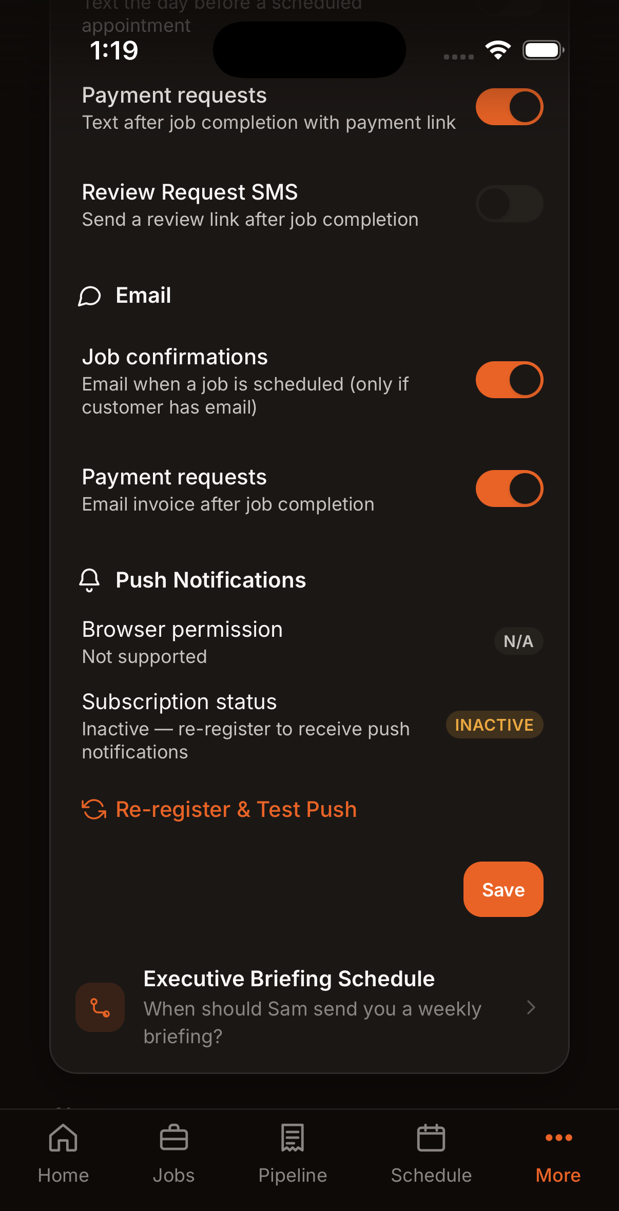 Push notifications inactive
